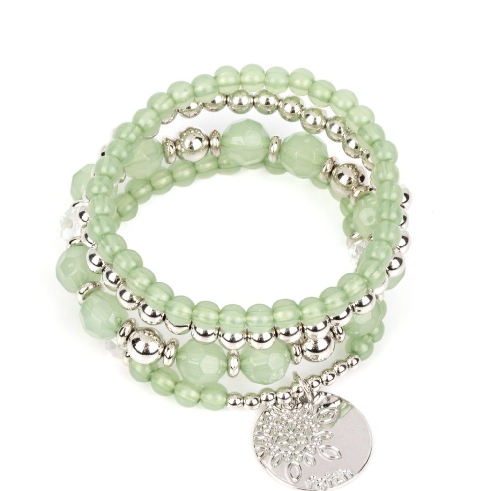 Paparazzi Green and Silver Beaded Bracelet